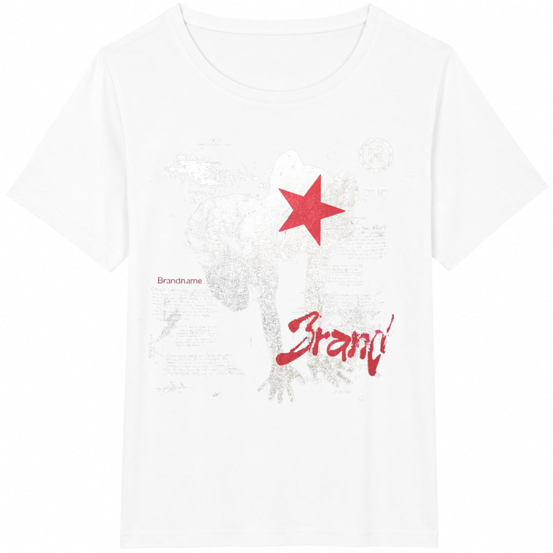 Front Features A Silver-aged Human Figure Red Star Over Face Cotton T-Shirt - product view
