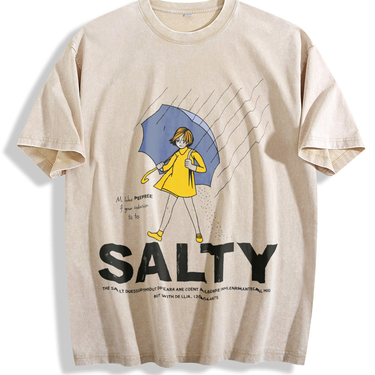 Sality Girl In Black Vintage Washed T-Shirt - Beige