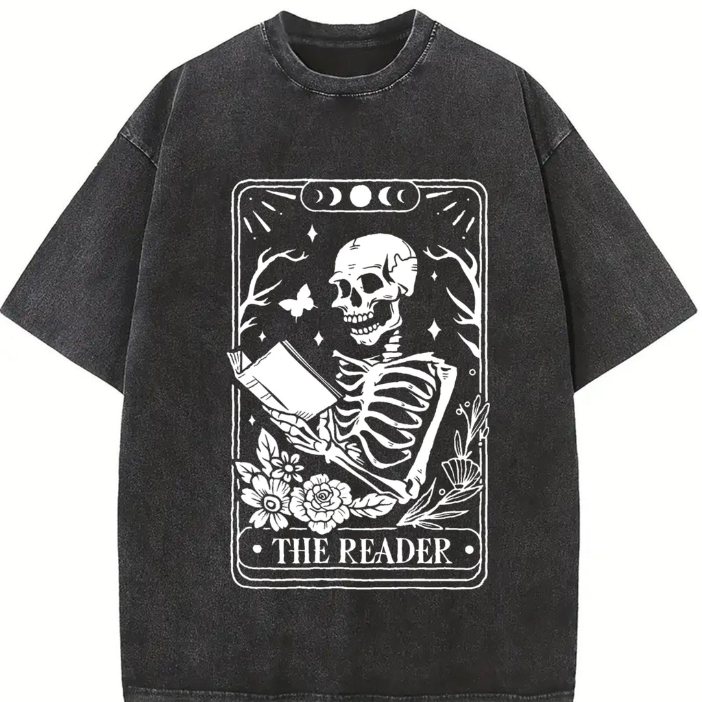 The Reader Tarot Card Shirt, Skeleton Reading Tshirt, Unisex Tarot Card Tee, Book Lover Gift, Bookish Gift,Tarot Lover Gift