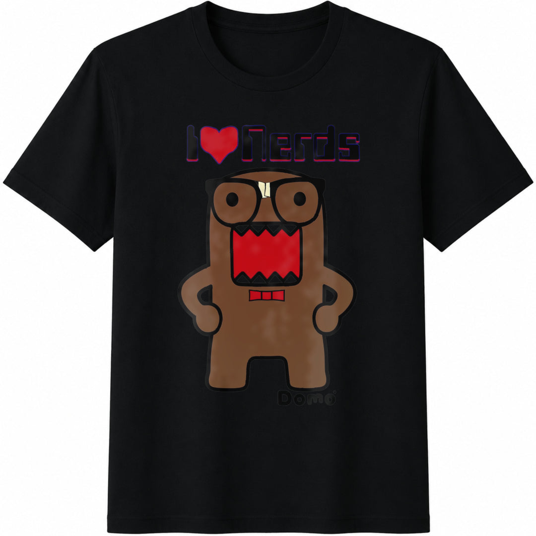 I Love Nerd Domo Cute Anime Funny Otaku Fan Cotton T-Shirt - Black