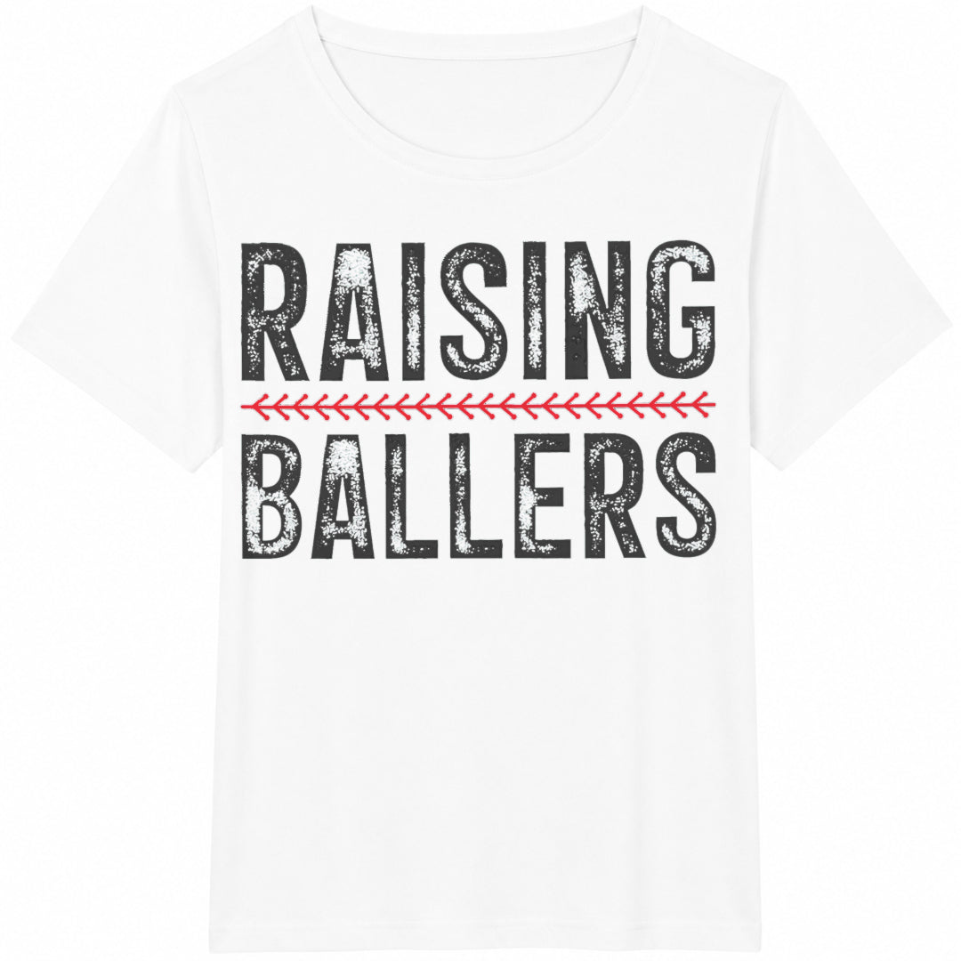 Baseball Mom Raising Ballers Funny Mama Baseball Season Cotton T-Shirt - product view