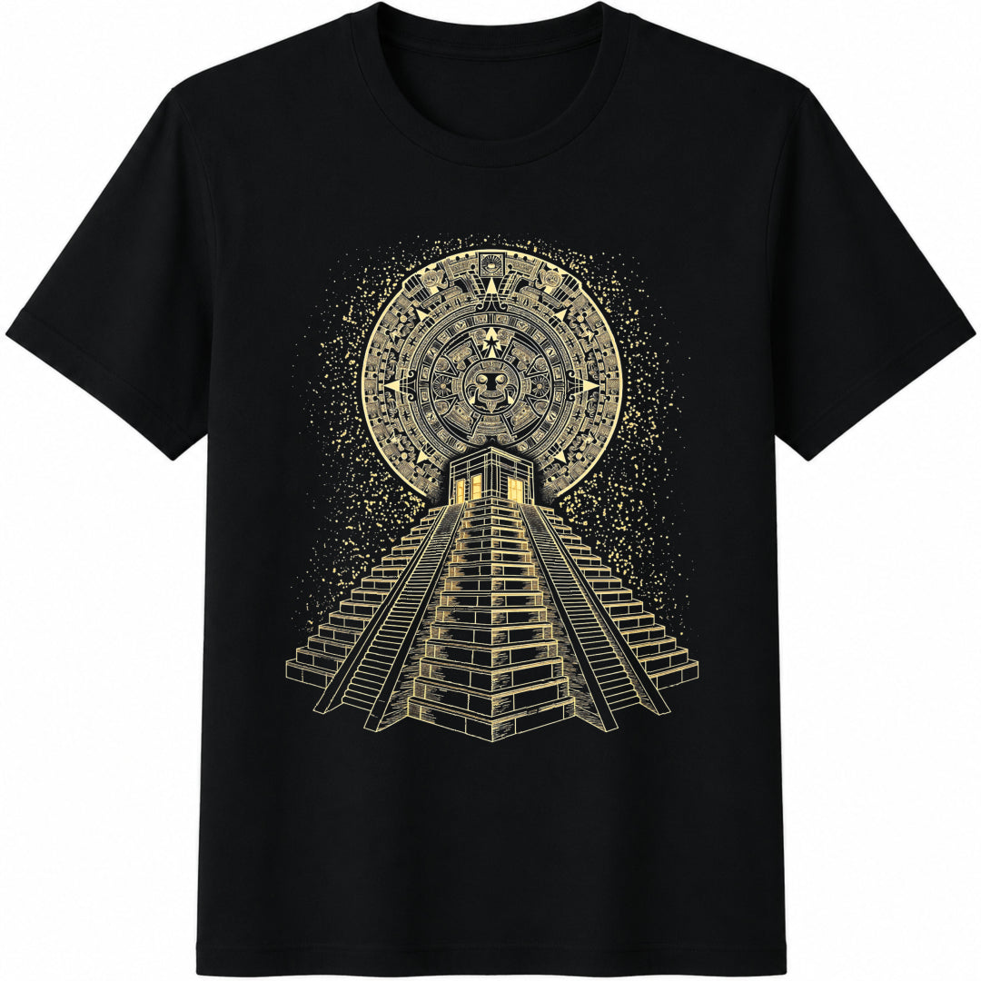Ancient Sacred Mayan Pyramid Geometry Summer Black Cotton T-Shirt - Black
