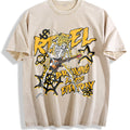 Faded Pure A Flame Skull 'rebel' Rock Vintage Washed T-Shirt - Beige