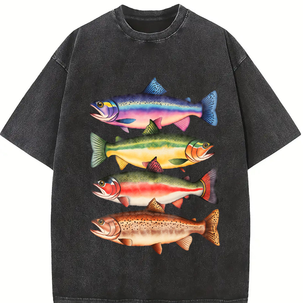 River Fish Species T-Shirt – Women’s Oversized Graphic Tee, Casual Summer Outfit, Short Sleeve Nature Shirt