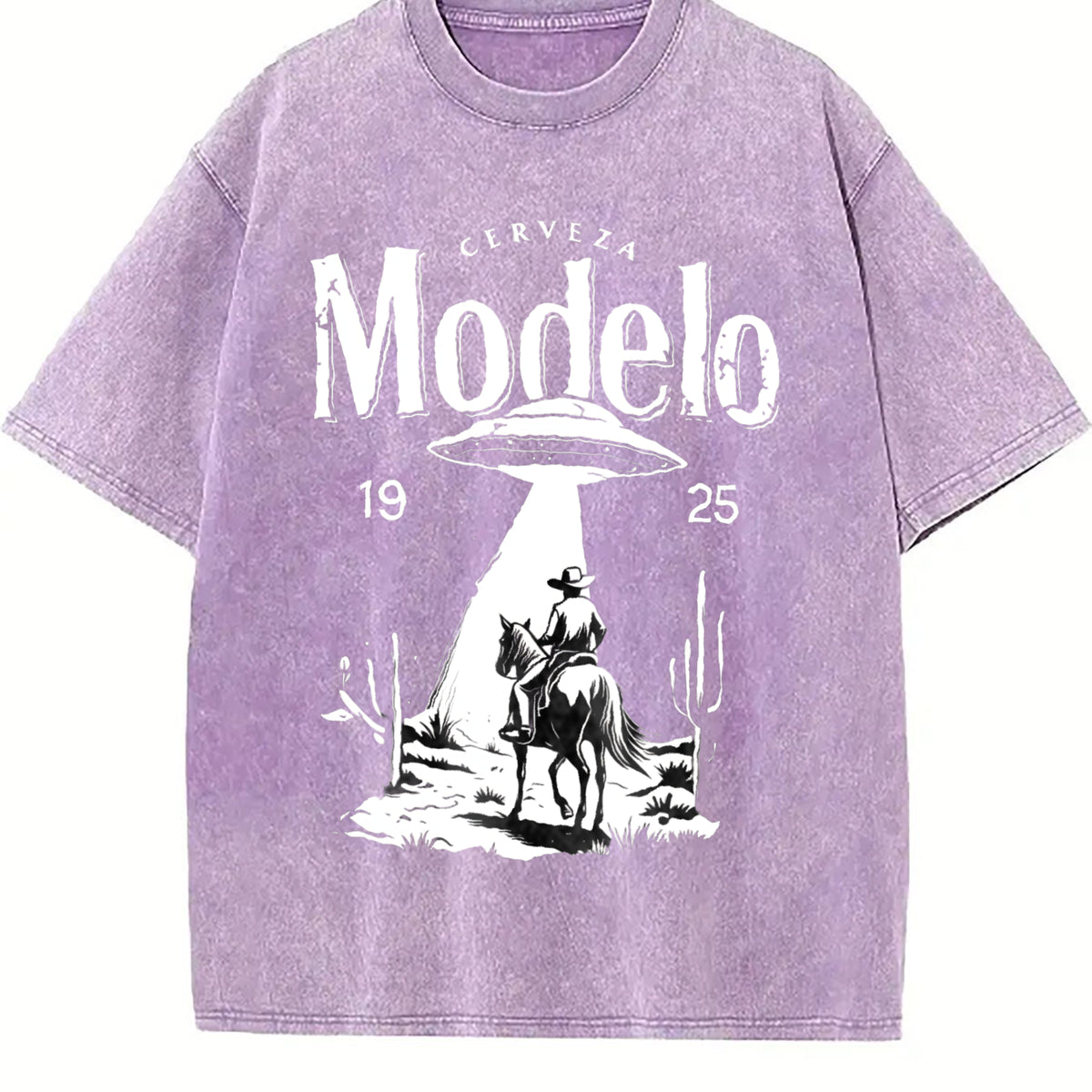 Modelo UFO Cowboy - - With Cerveza Modelo Letter Vintage Washed T-Shirt - product view