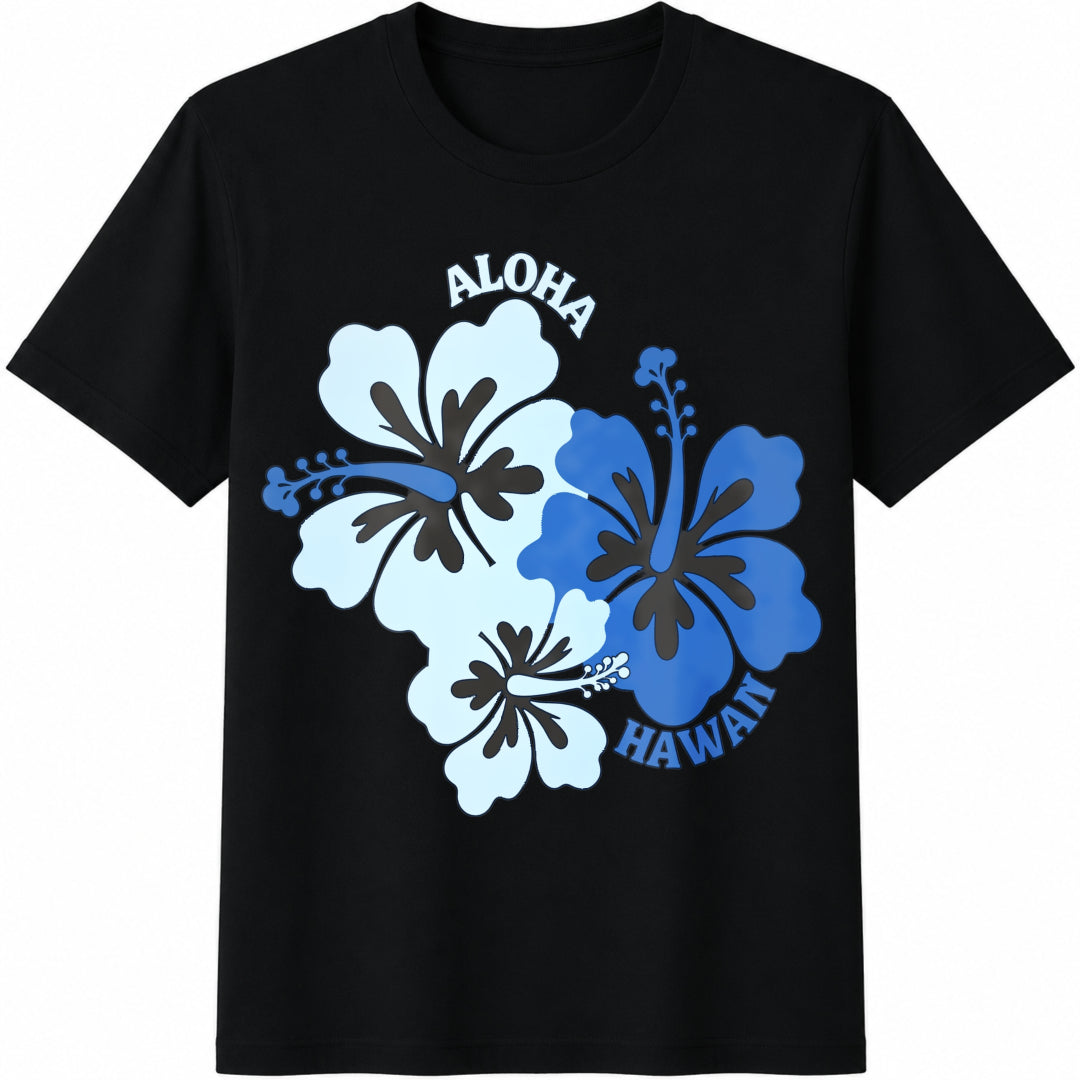 Hibiscus Flower Aloha Hawaii Cotton T-Shirt - Black