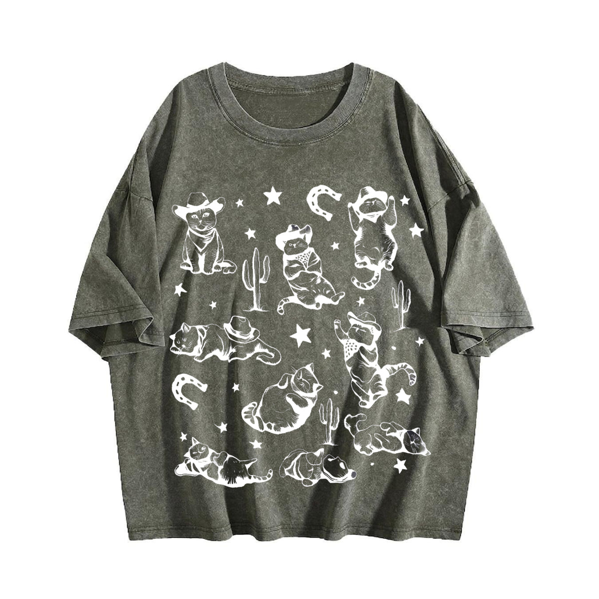 Cowboy Cats And Kittens Western Cowboy Vintage Washed T-Shirt - product view