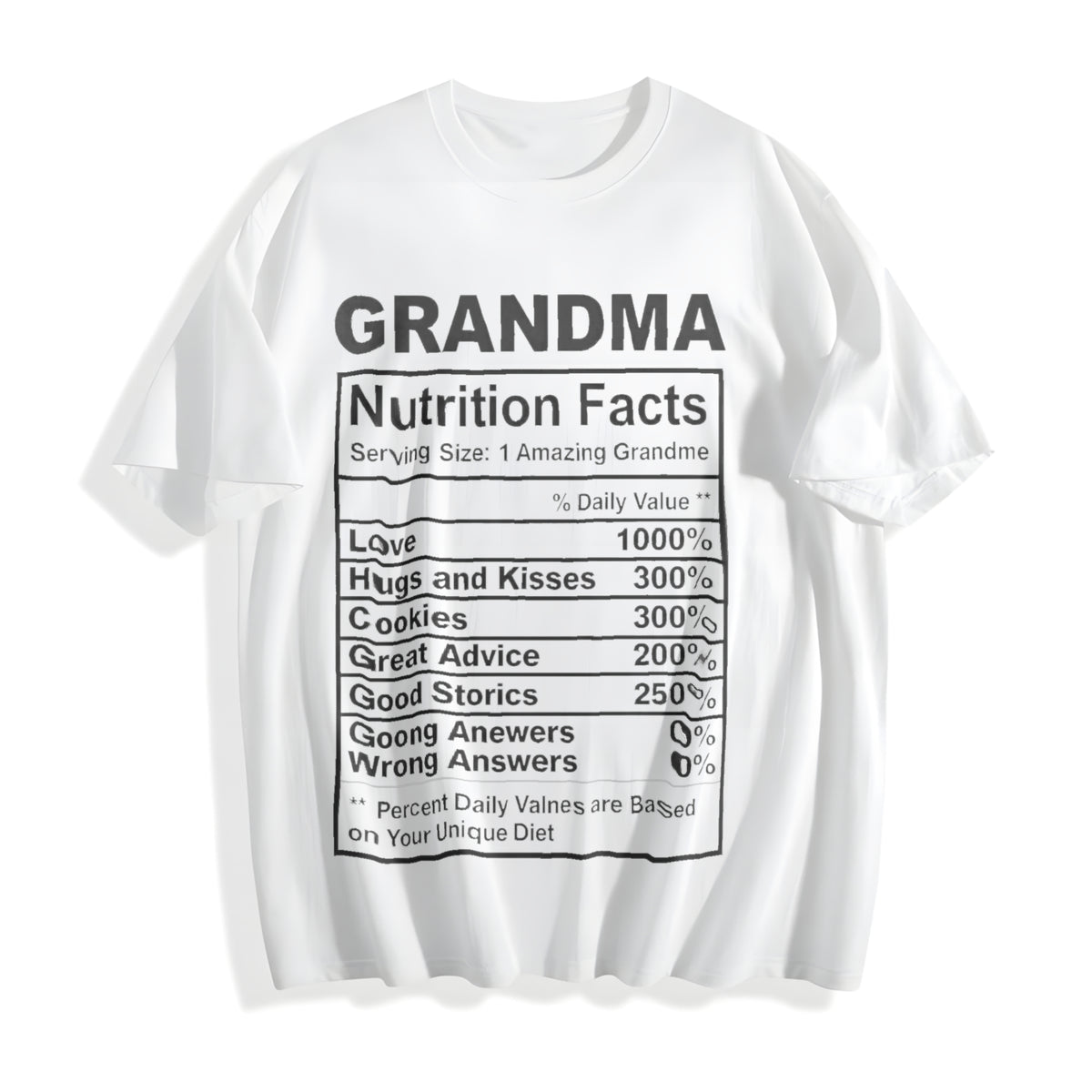 Funny Grandma Nutrition Facts Sarcastic Granny Novelty Cotton T-Shirt - product view