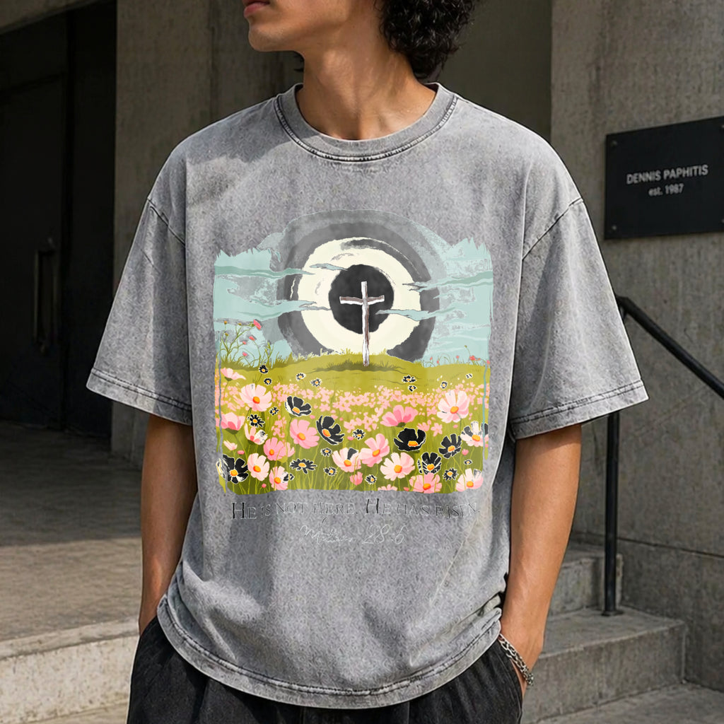 Christian Easter He Is Risen Vintage Washed T-Shirt - product view