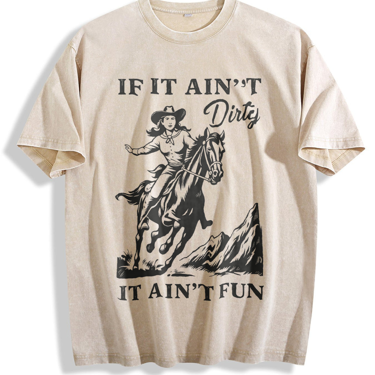 Western Cowgirl Vintage Washed T-Shirt - Beige