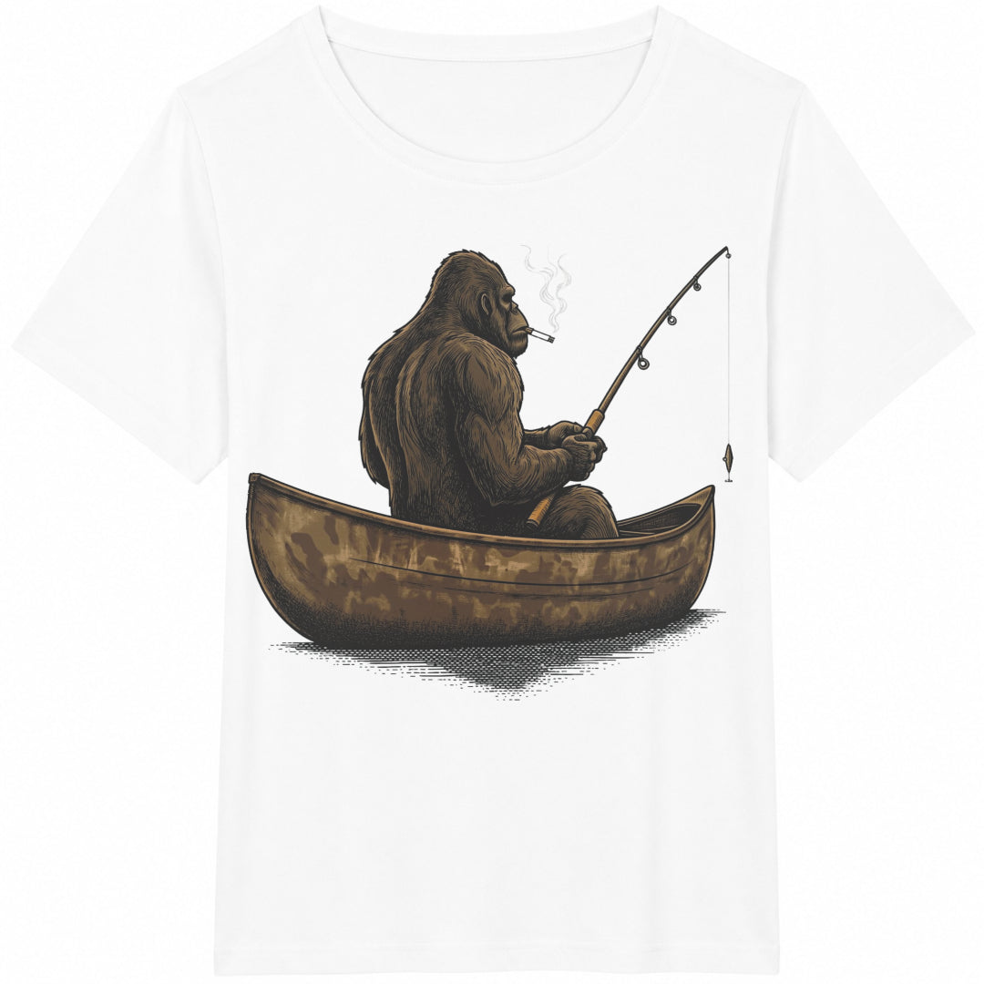 Funny Bigfoot Fishing Cotton T-Shirt - product view