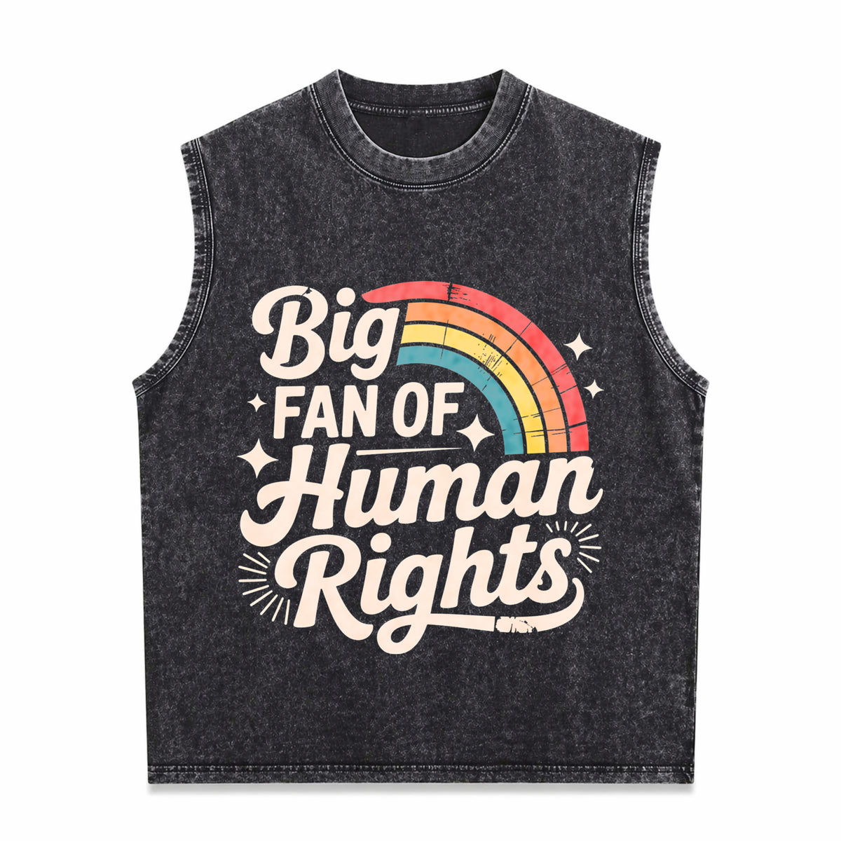 Big Fan Of Human Rights - Rainbow Men's Washed Tank Top - Black