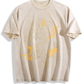 Gold Botanical Line Art Vintage Washed T-Shirt - Beige