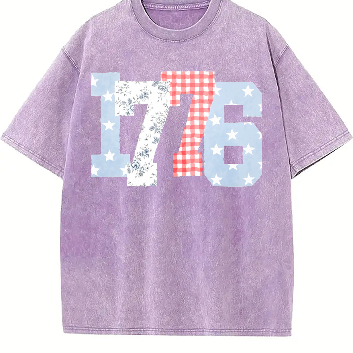 1776 Plaid Floral Star Number Vintage Washed T-Shirt - product view