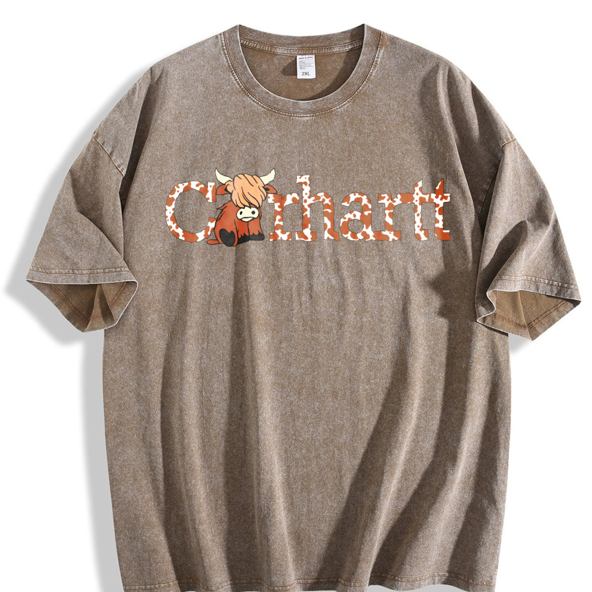 Highland Cow - Cute Western Wind Highland Cow - Farm Vintage Washed T-Shirt - product view