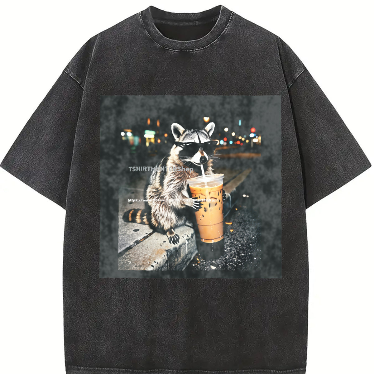 Funny Raccoon Drinking Iced Coffee Shirt, Animal Meme Graphic Tee, Gift for Men, Women funny shirts for women, Womenswear Cotton Top Streetwear