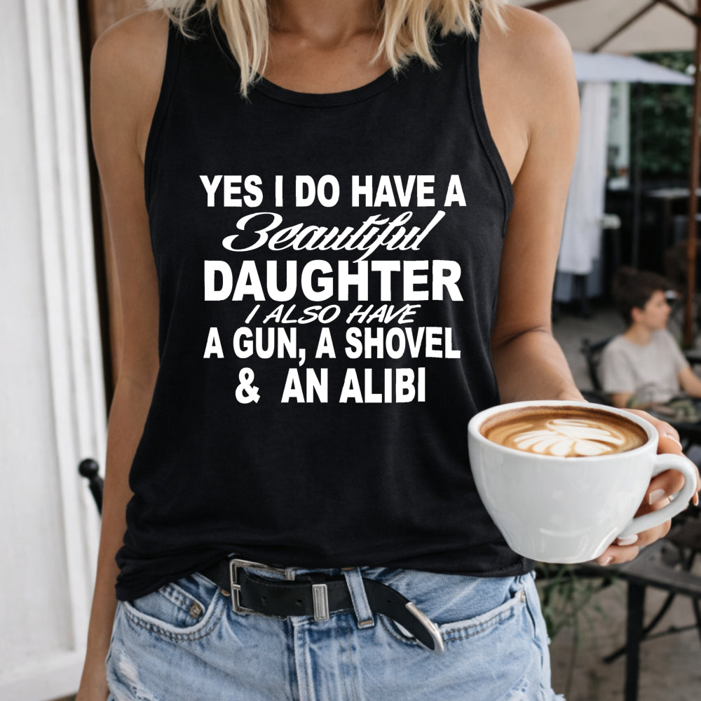 Beautiful Daughter Protective Parent Slogan Women's Tank Top - Black