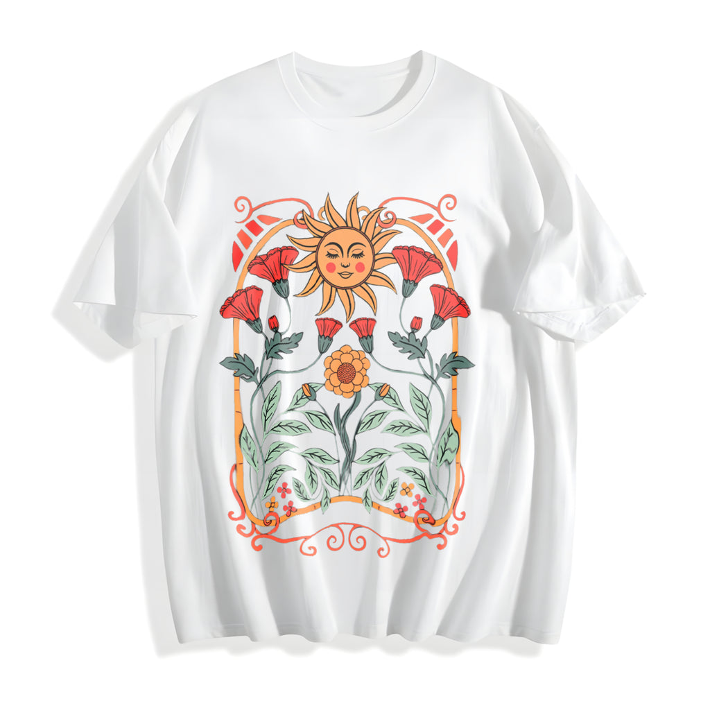 Boho Floral Art Nouveau Cotton T-Shirt - product view