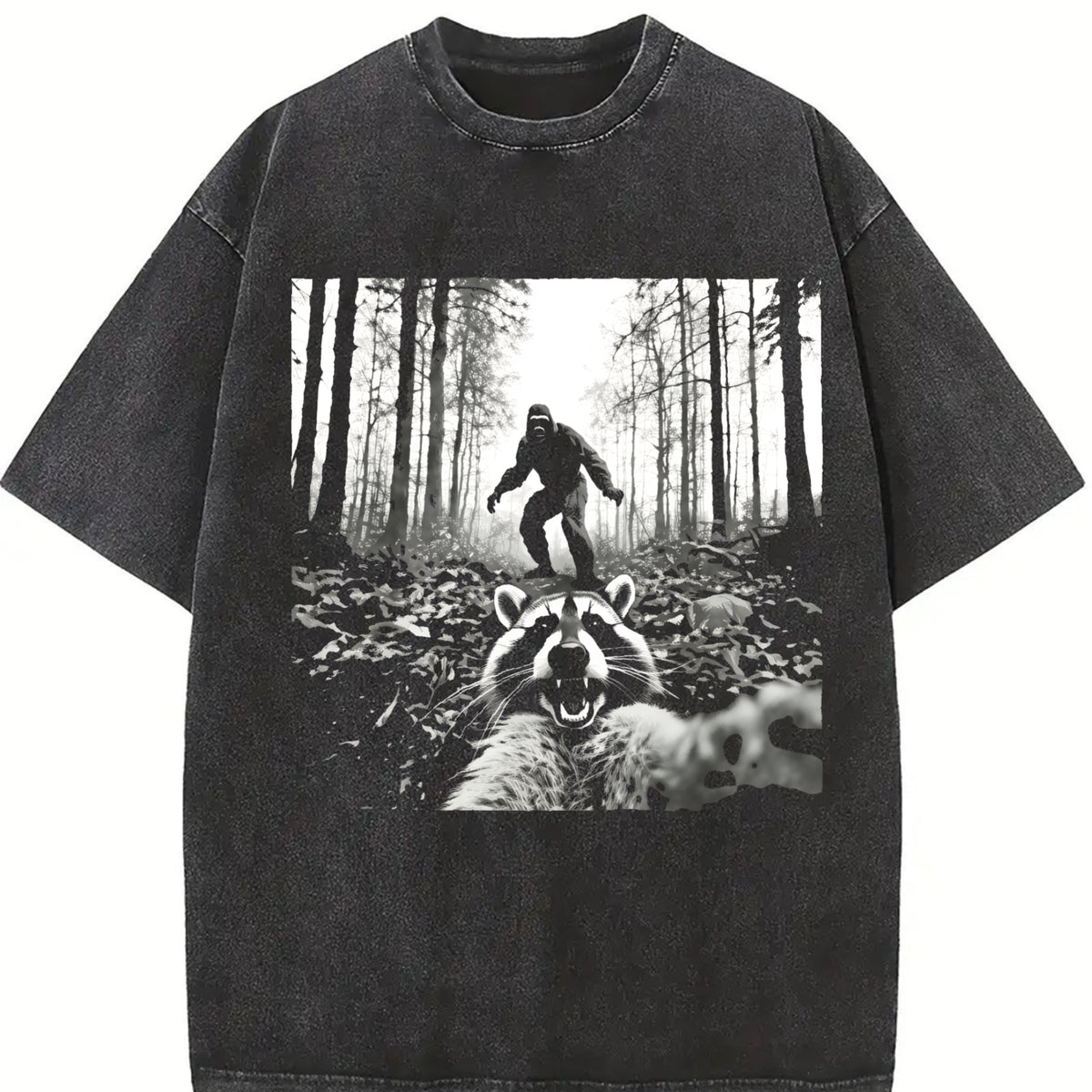 100% Cotton Unisex Funny Raccoon Selfie with Sasquatch Bigfoot T-Shirt Casual Top