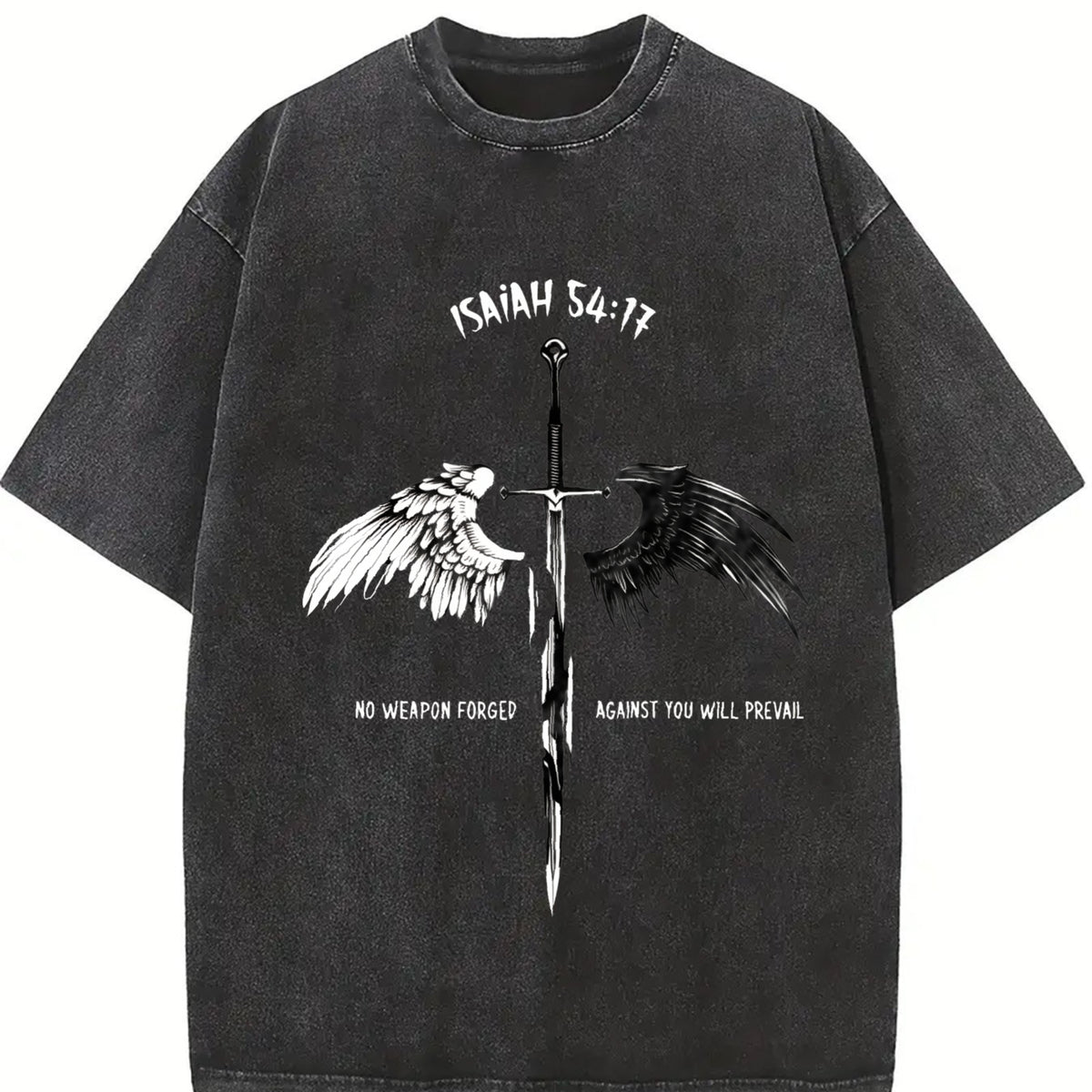 valentine shirts Isaiah 54:17 Bible Verse T-Shirt Washed , No Weapon Formed Christian Shirt, Sword and Angel Wings Faith Streetwear Graphic Tee, HOPE Jesus Apparel Church Outfit Gym Pump Cover