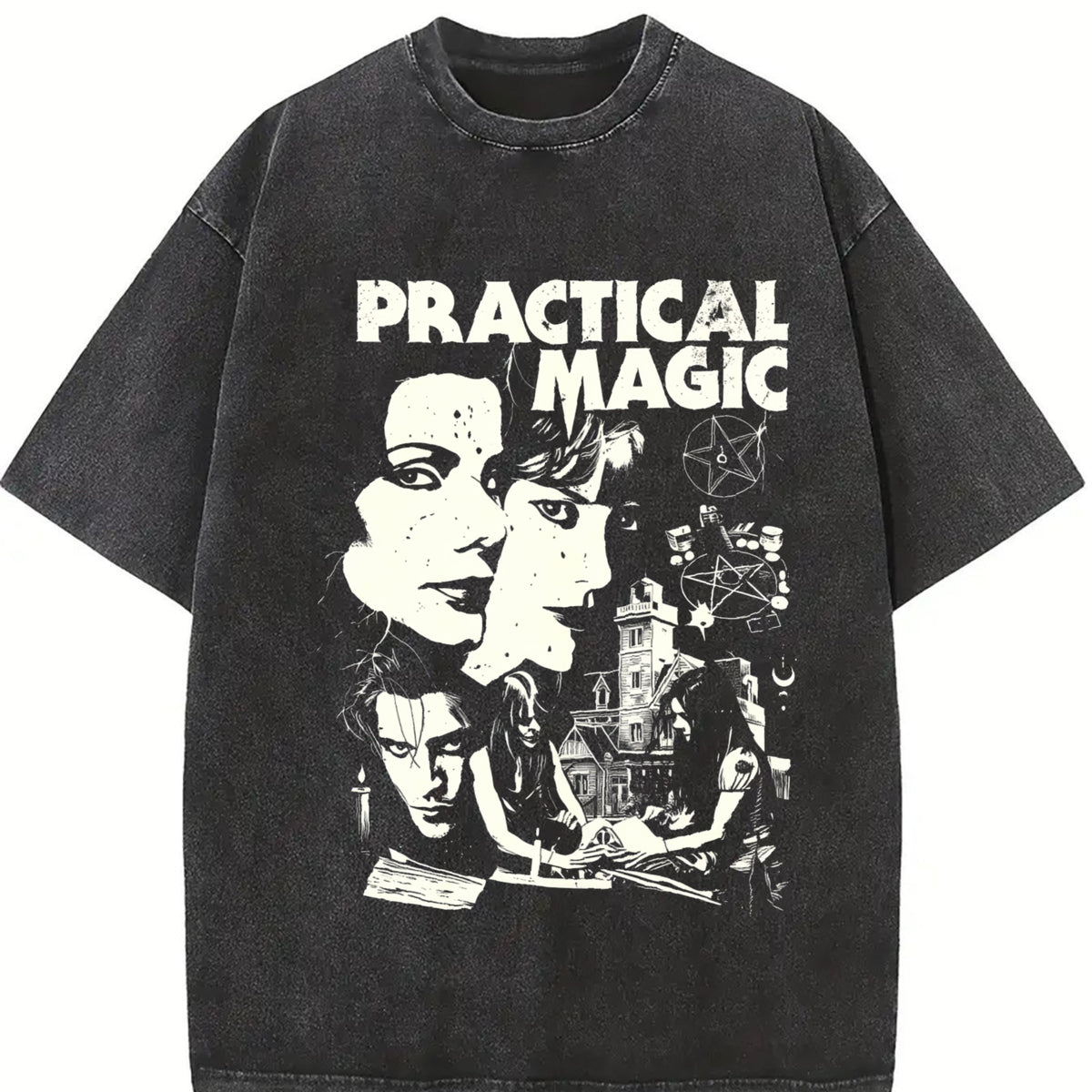 Women's Practical Magic Casual Printed Round Neck T-Shirt, Stylish Summer Tee for Daily Vacation Wear, Loose-Fit Thin Fabric for Spring & Fall
