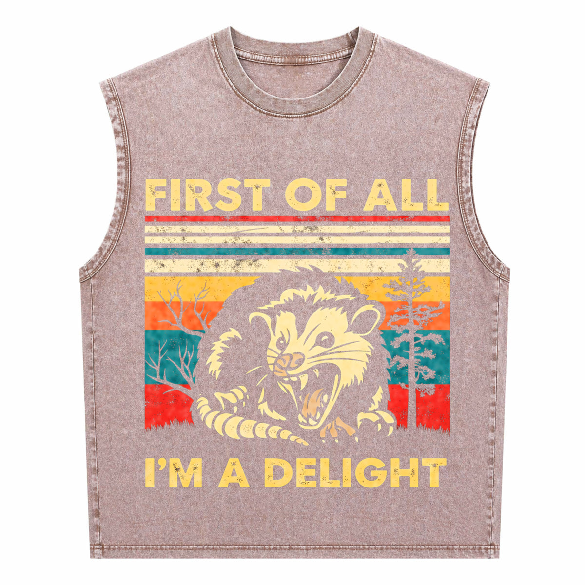 First Of All I'm A Delight Sarcastic Angry Opossum Men's Washed Tank Top - product view