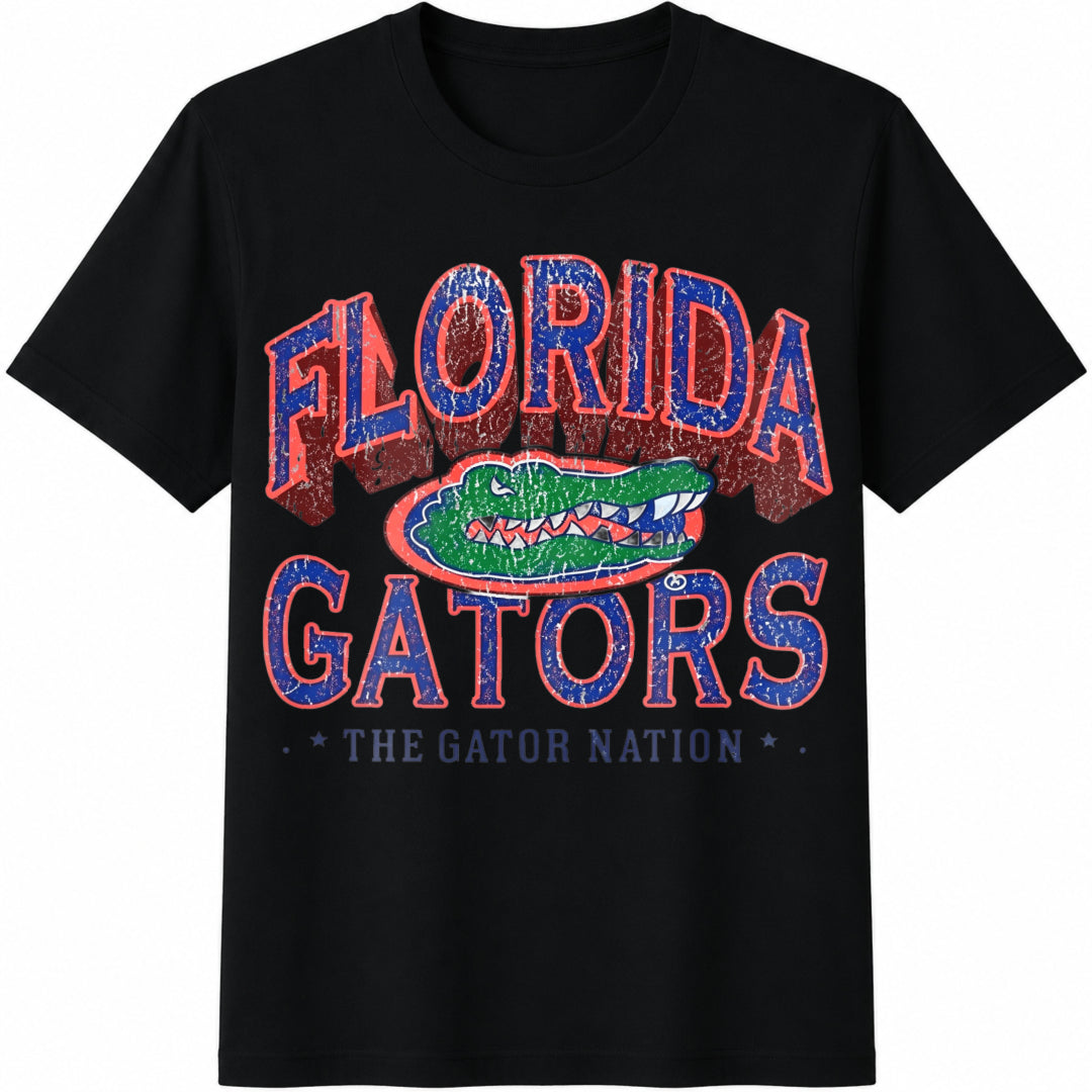 Gator Nation With Alligator Cotton T-Shirt - Black