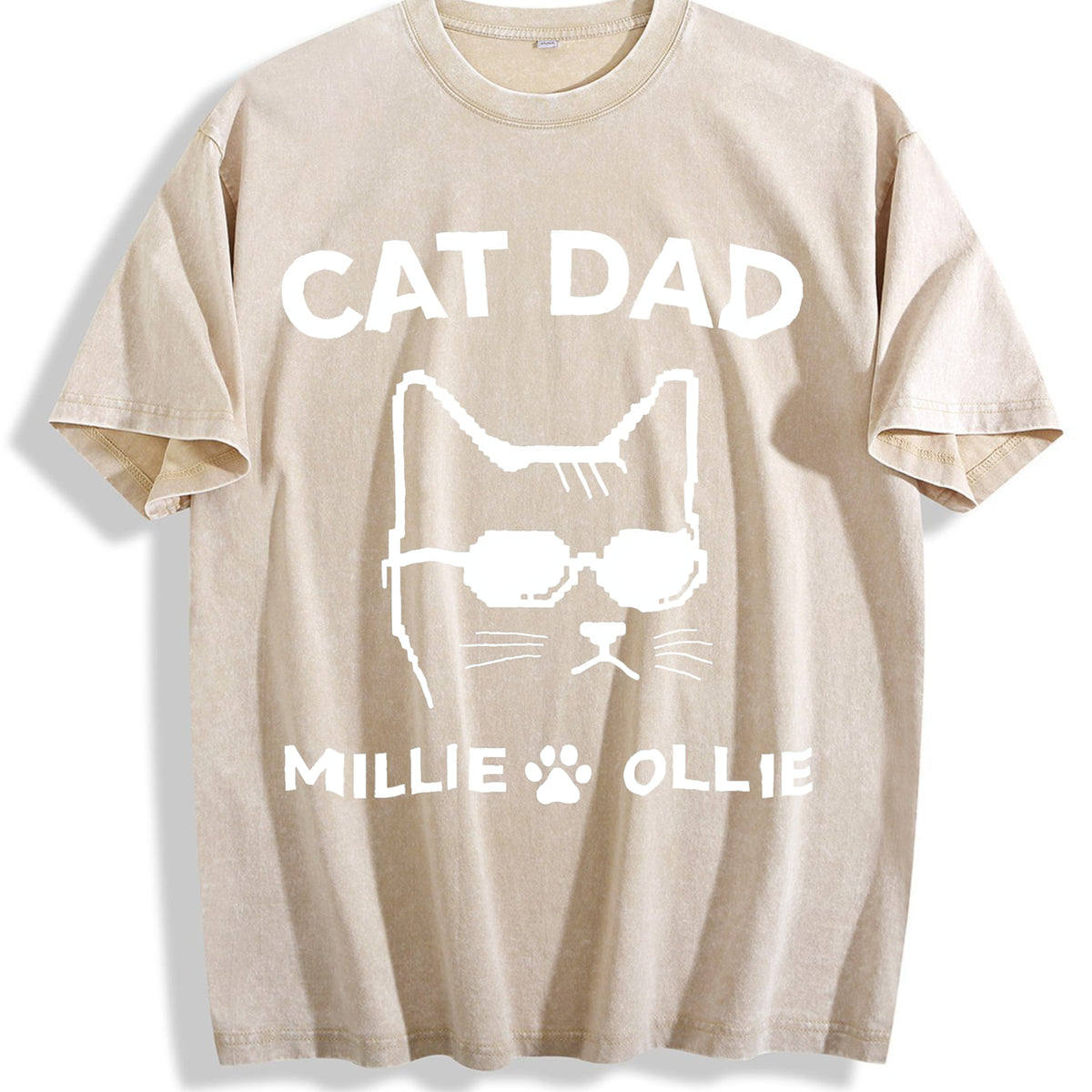 Cat Dad Vintage Washed T-Shirt - Beige