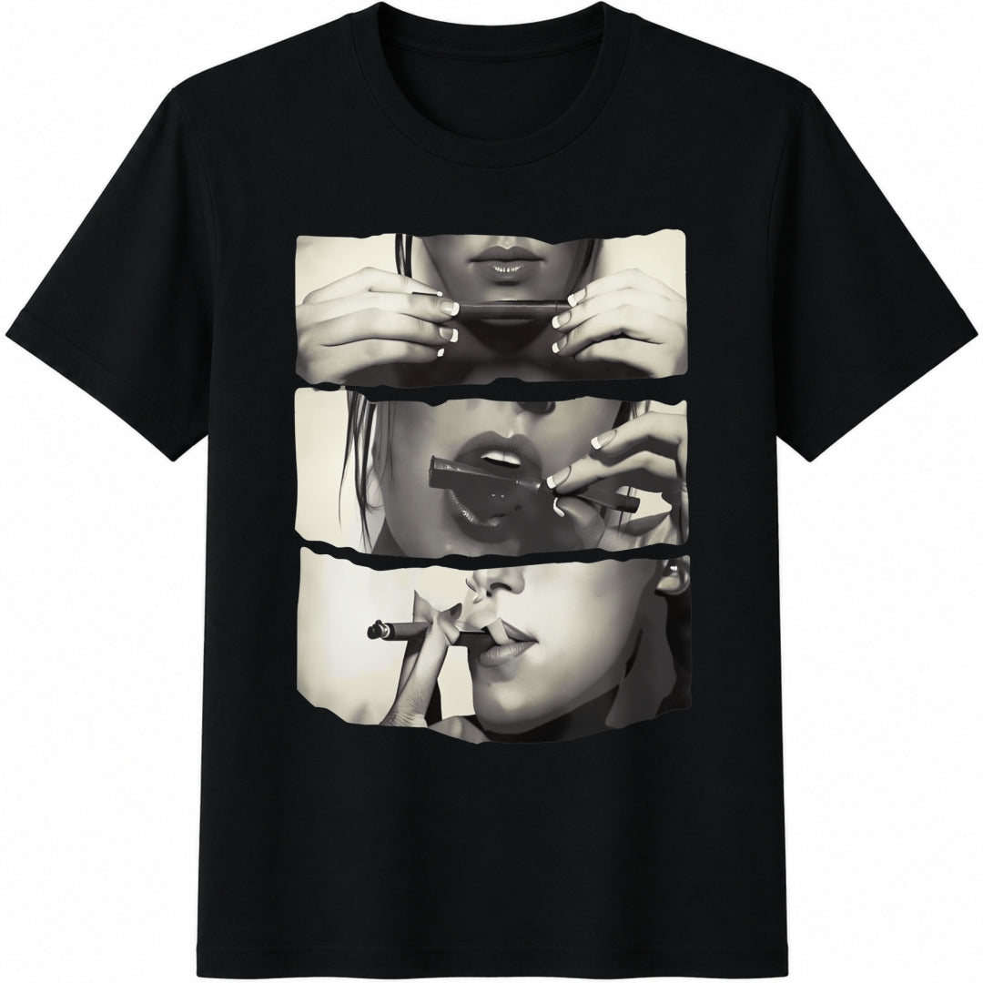 Smoking Lips Cotton T-Shirt - Black