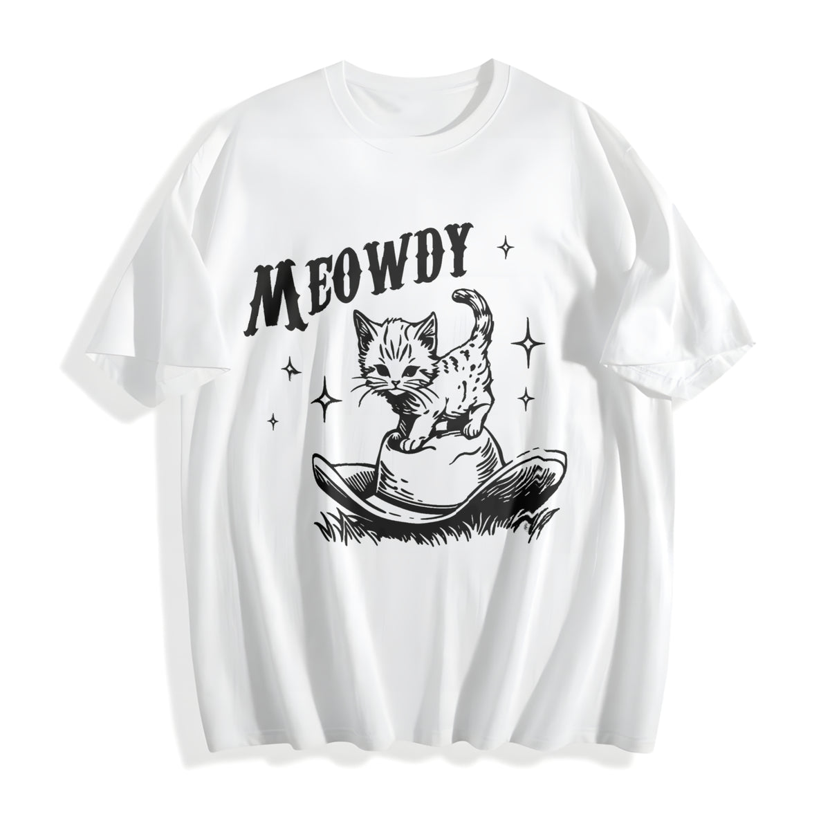 Cute Meowdy Cowboy Cotton T-Shirt - product view