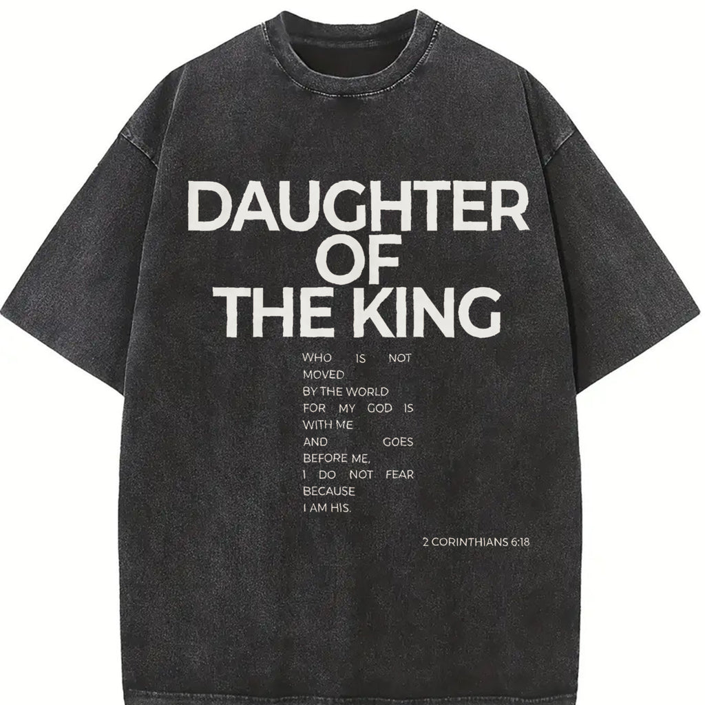 Women's "DAUGHTER OF THE KING" Print Round Neck Tee, Fashion Casual Short Sleeve T-shirt, Ladies Summer Sleepwear, Top