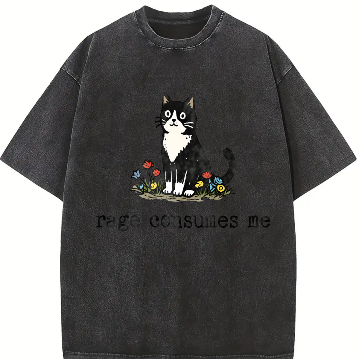Funny Cat Meme Shirt, Rage Consumes Me Oversize Unisex Washed T-Shirt for Women and Men's Unisex Fit Batik Cotton Oversize Streetwear Menswear  Super Soft Pre-Shrunk