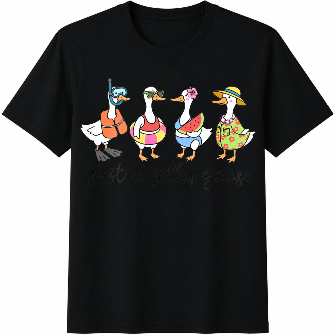 Silly Goose Goose Summer Silly Goose Funny Cute Goose Cotton T-Shirt - Black