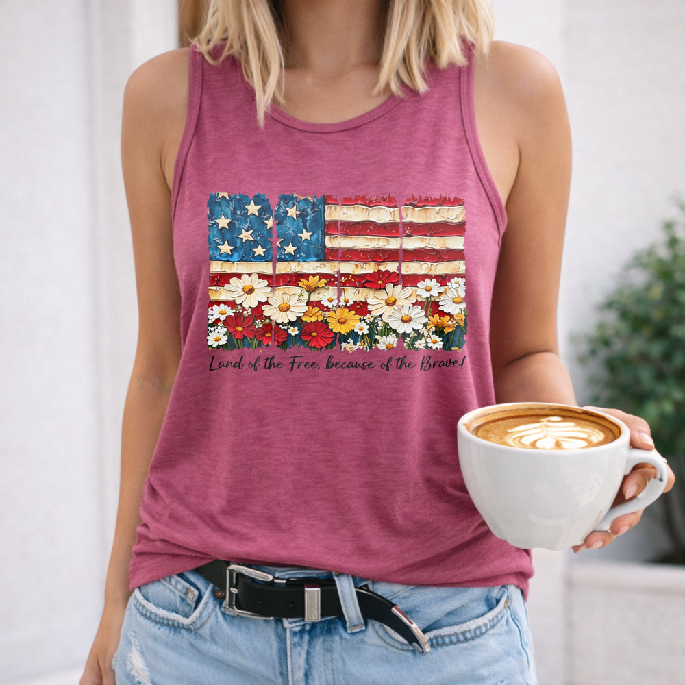 Patriotic Floral American Flag Women's Tank Top - product view