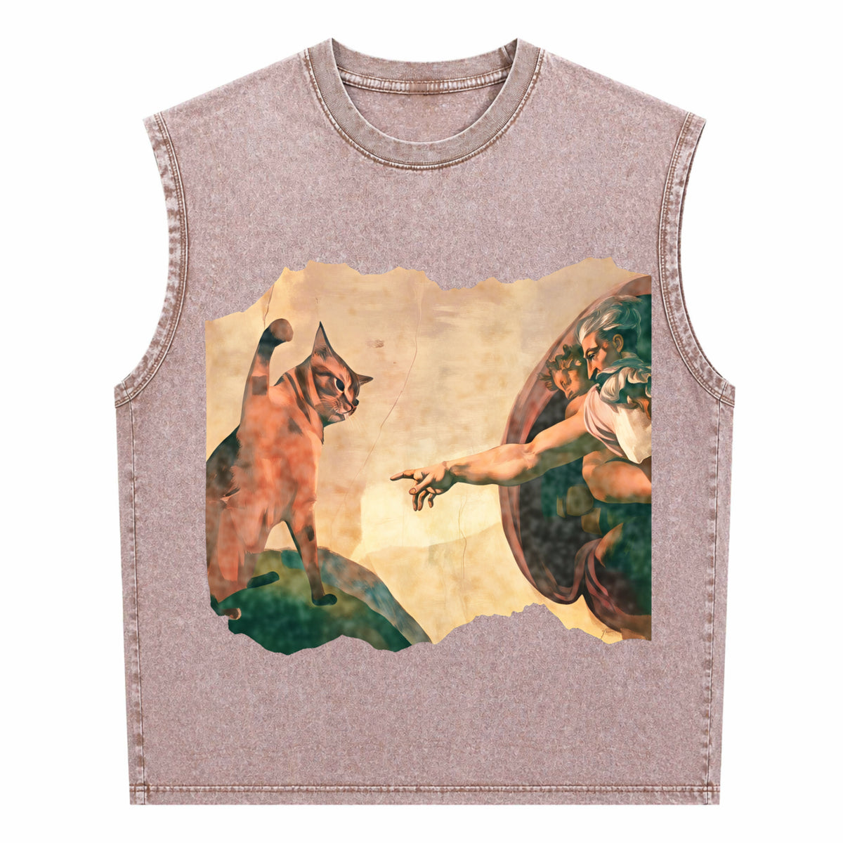 Funny Cat Swatting God's Hand Parody Cat The Divine Men's Washed Tank Top - product view