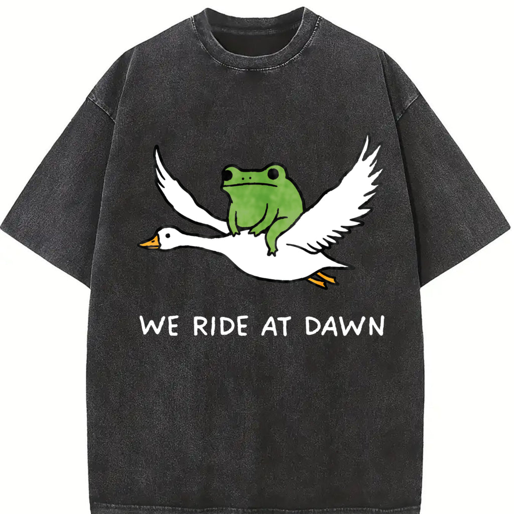 Comfort Colors We Ride at Dawn T-Shirt, Funny Frog and Goose Tee, Chaotic Animal Shirt, Whimsical Gamer Gift