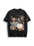 Boho Pumpkins Fall Cotton T-Shirt - Black