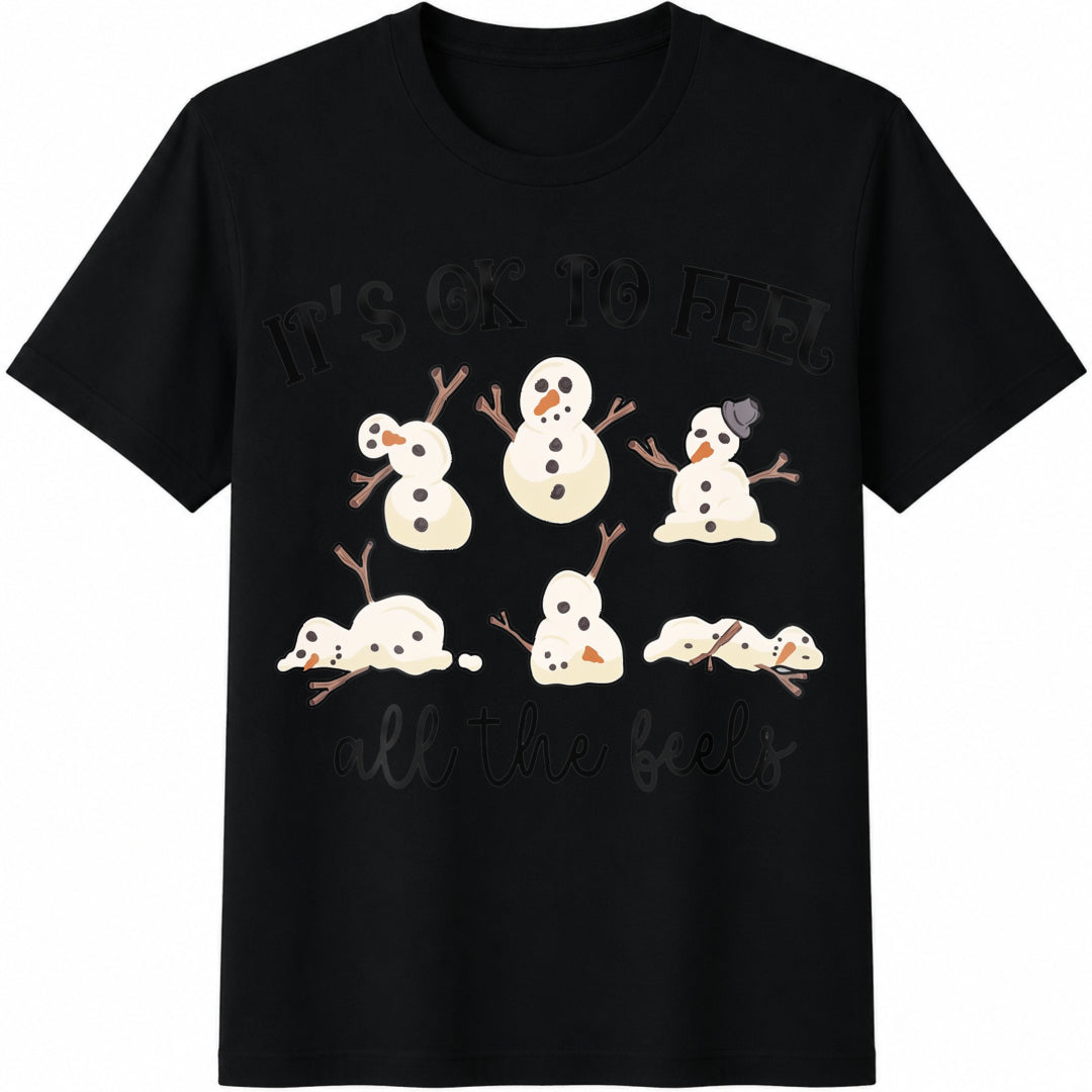 It's Okay To Feel All The Feels Ot Christmas Christmas Mental Cotton T-Shirt - Black