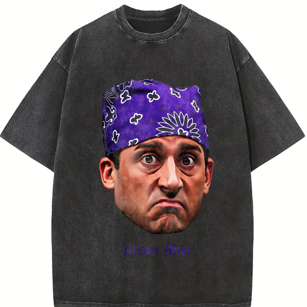 Prison Mike T-Shirt Michael Scott Portrait Custom Graphic The Office Tribute Tee TV Show Crewneck Cotton Menswear Soft