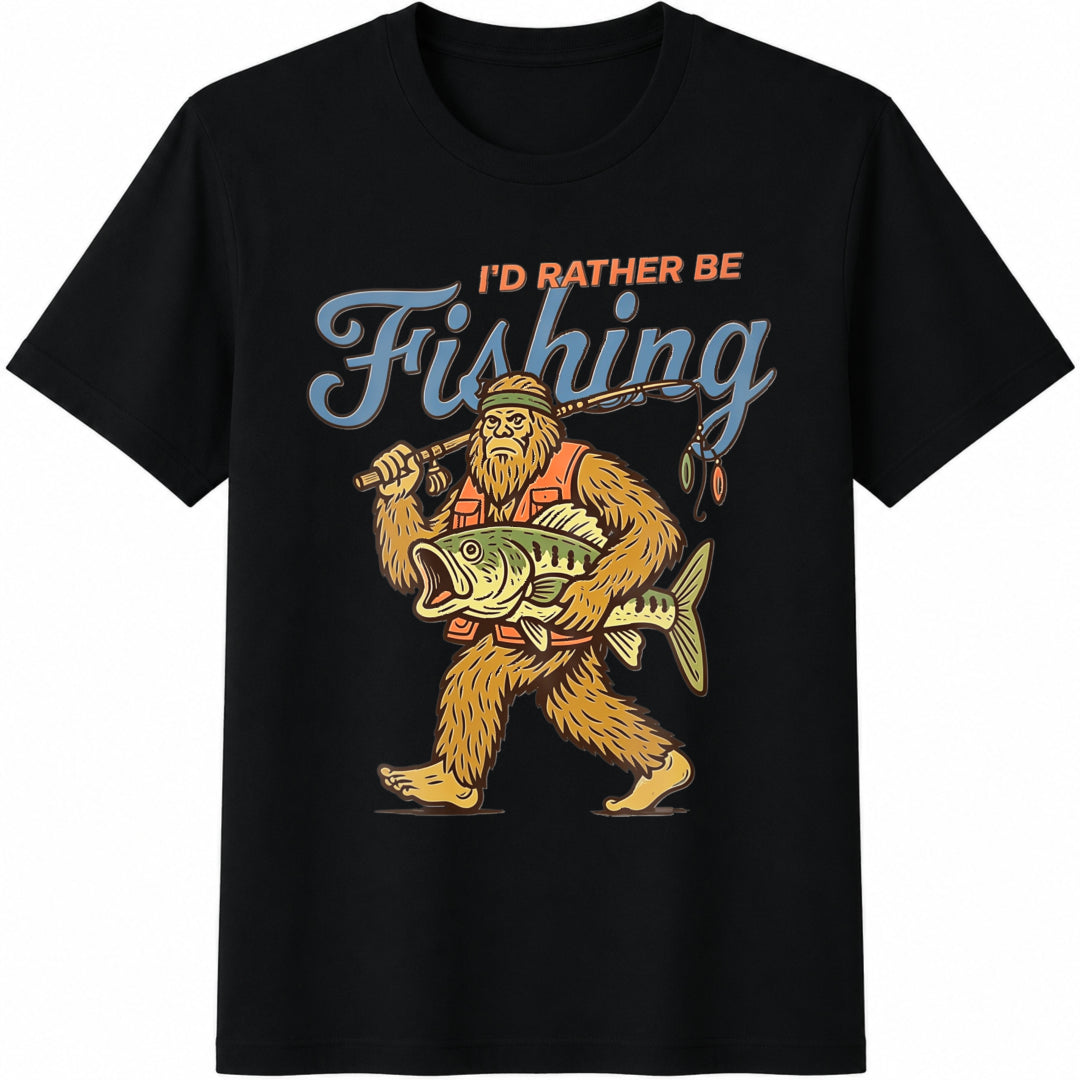 Funny Bigfoot Fishing : Sasquatch Bass Cotton T-Shirt - Black