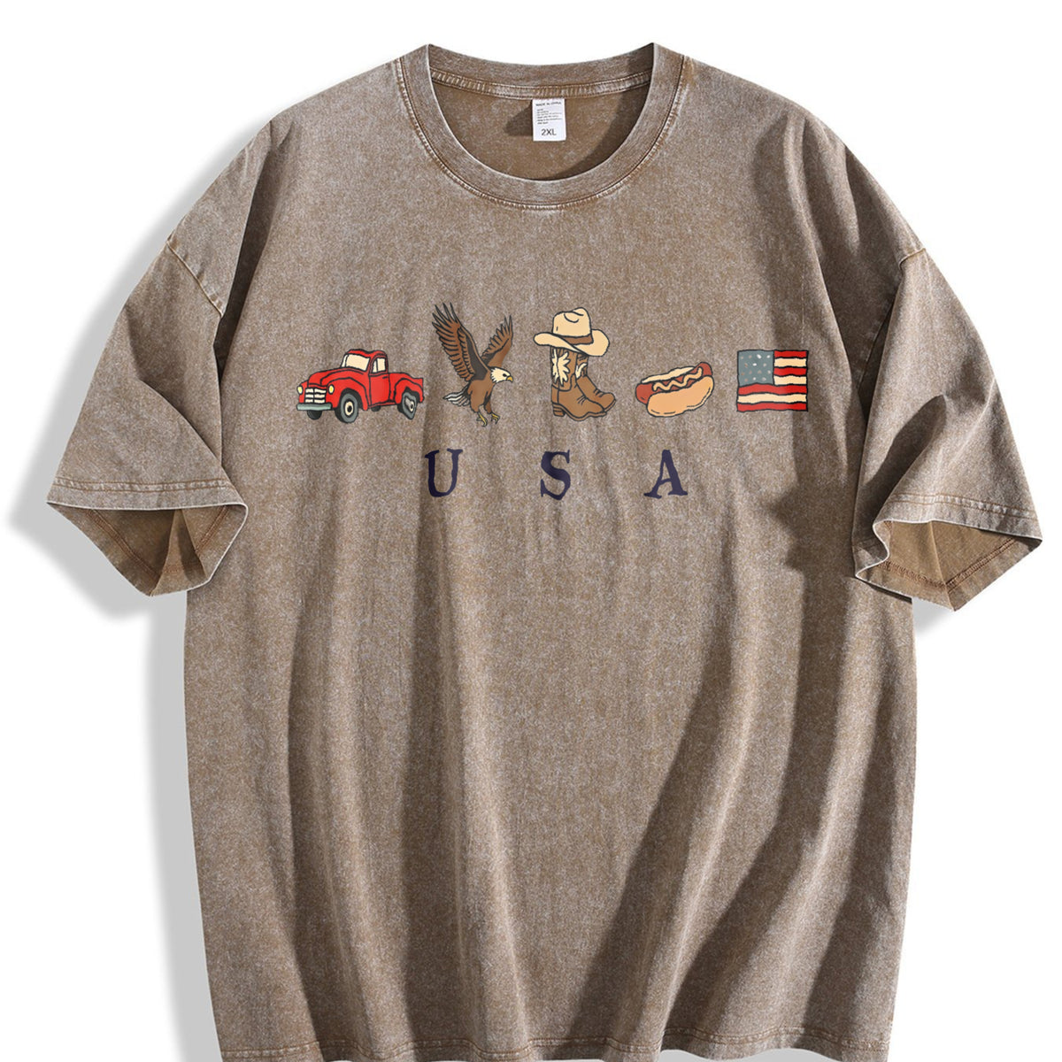 Classic USA Truck Eagle Cowboy Boot Hot Dog Vintage Washed T-Shirt - product view