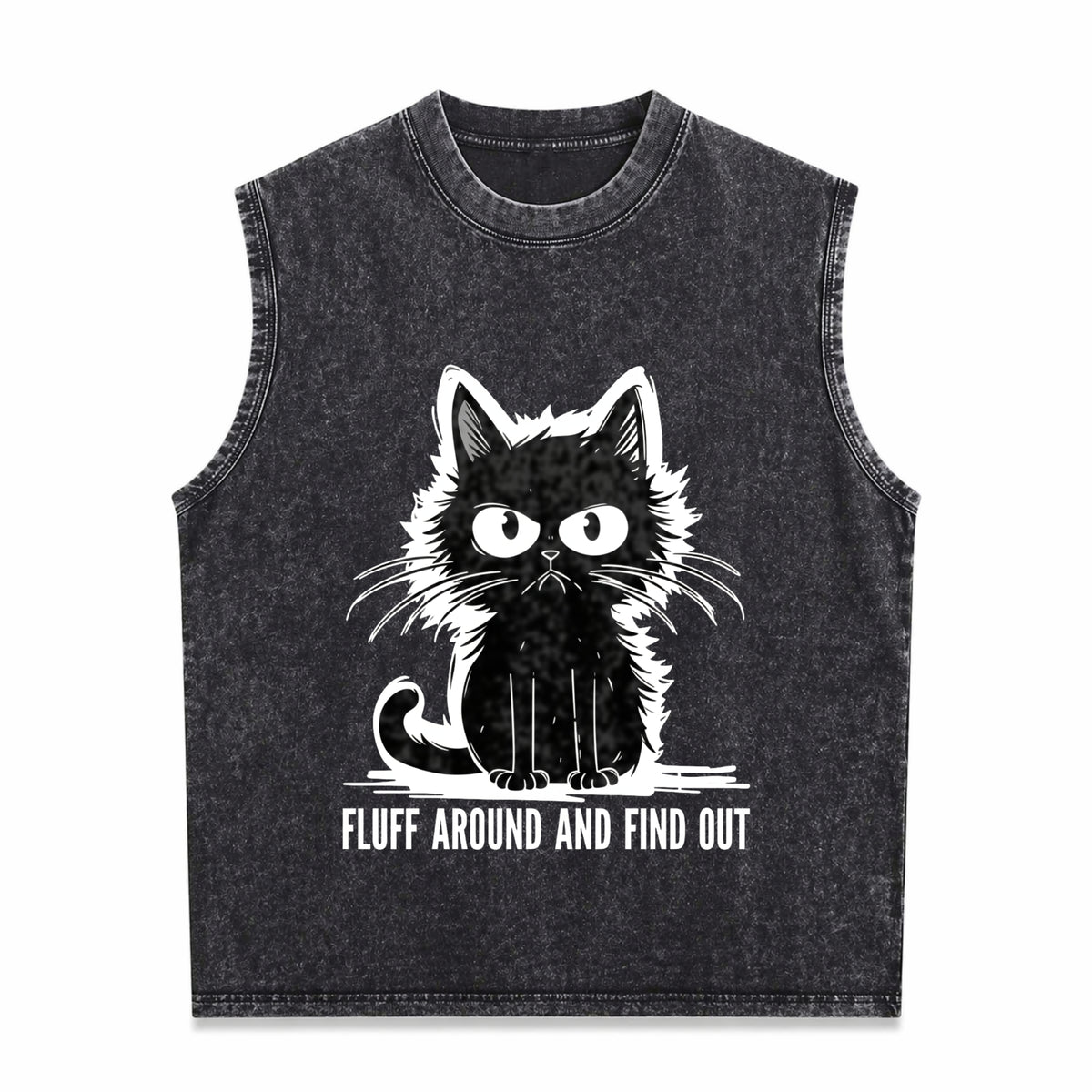 Funny Cat Fluff Around And Find Out Men's Washed Tank Top - Black
