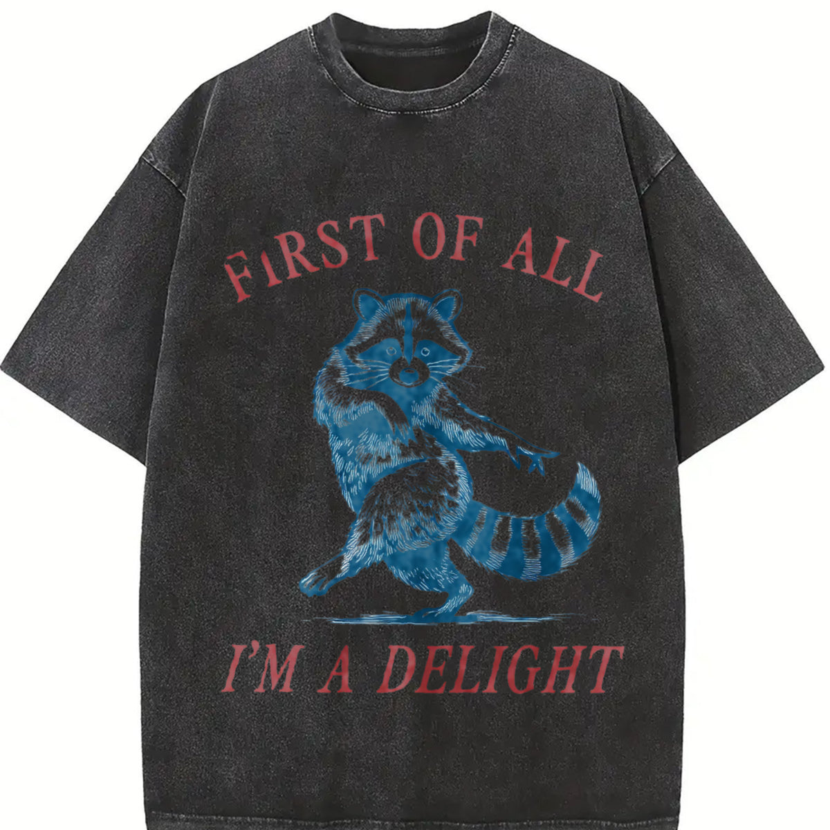 Comfort Colors First of All, I'm a Delight Shirt Funny Raccoon Tshirt Sarcastic Quote Shirt Sarcasm Shirt Funny Animal Raccoon Tee Humor Graphic T-Shirt