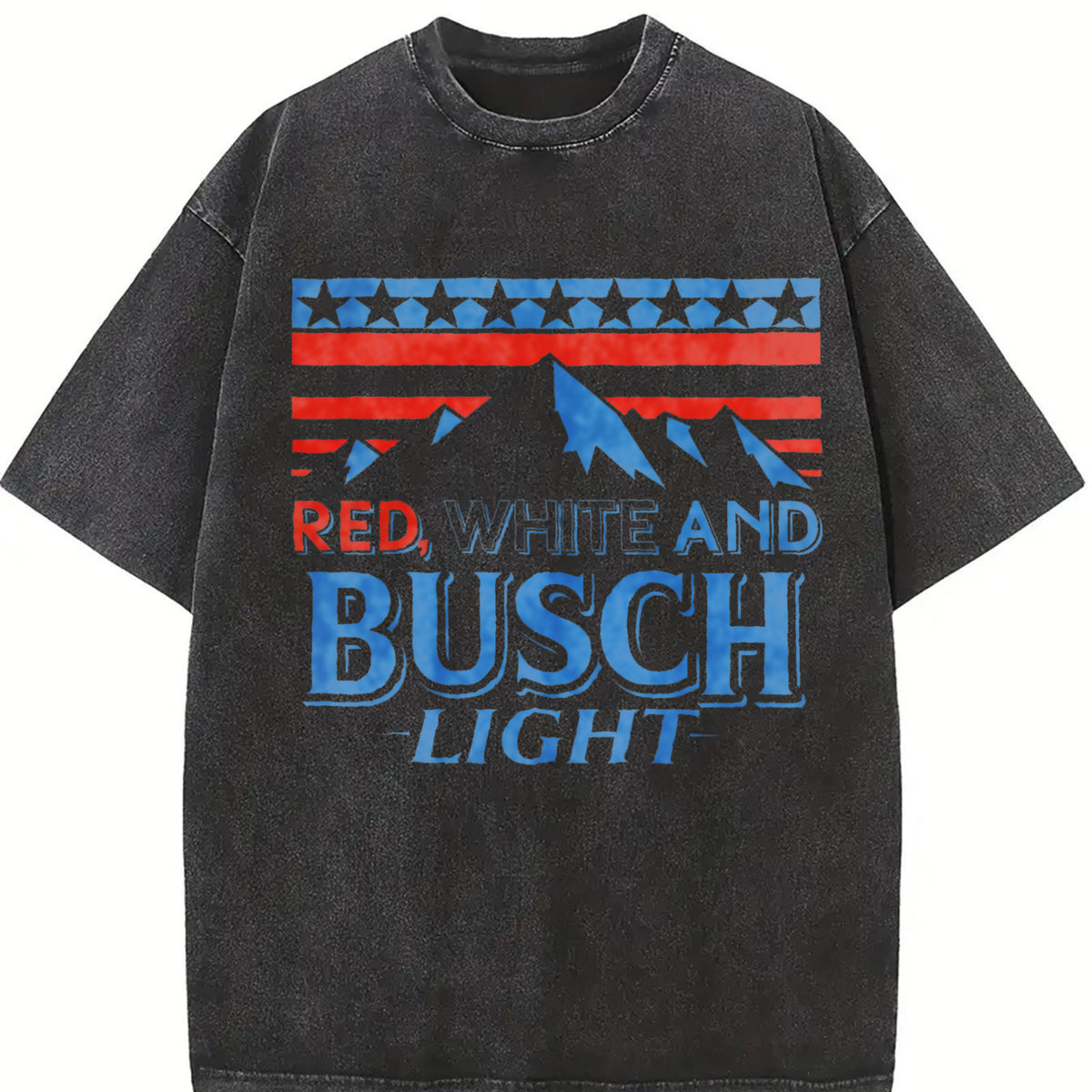 Red White And Busch Light American Flag Mountain Side Vintage Washed T-Shirt - product view