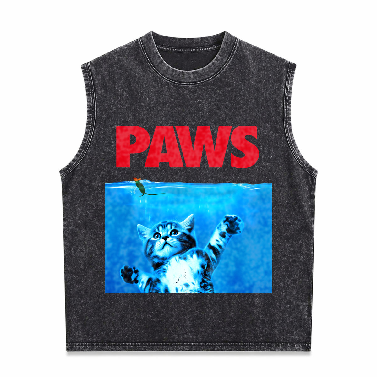 Xiongying Paws Cat And Mouse Men's Washed Tank Top - Black