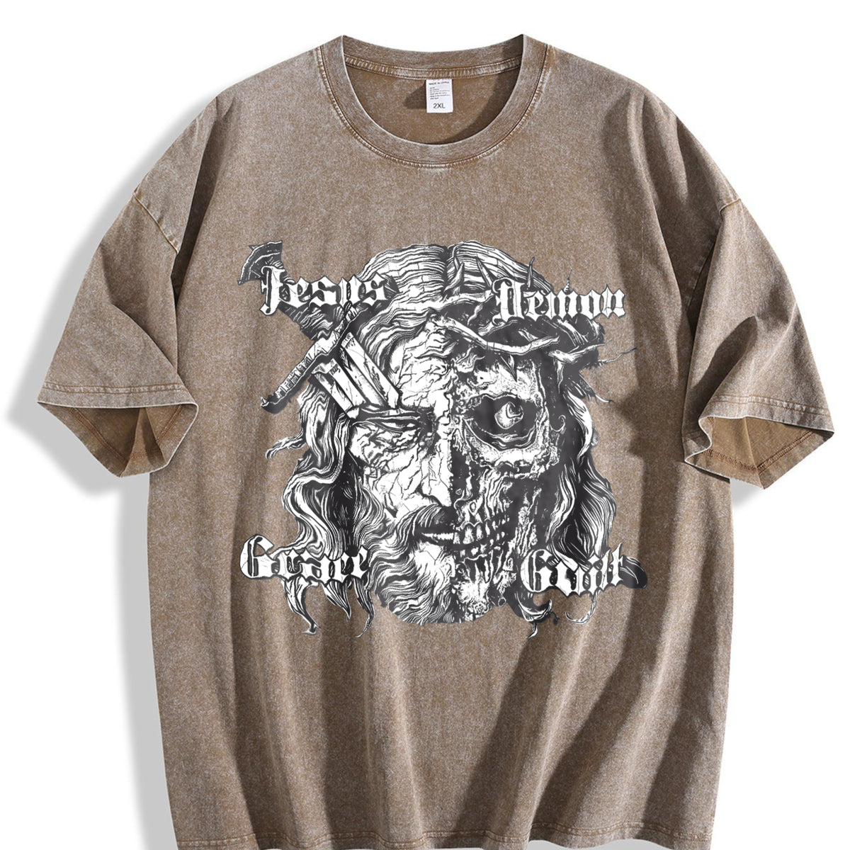 Jesus Demon Skull Vintage Washed T-Shirt - product view