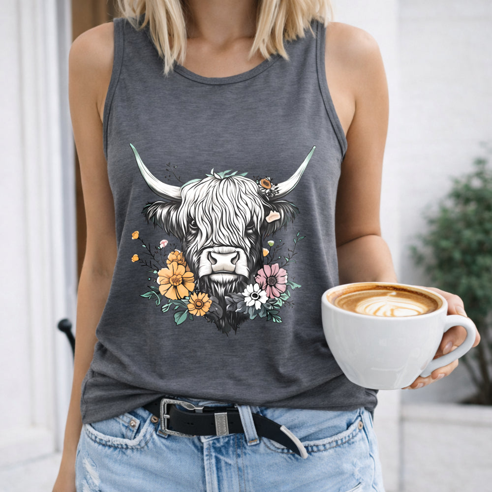 Floral & Highland Calf Women's Tank Top - product view