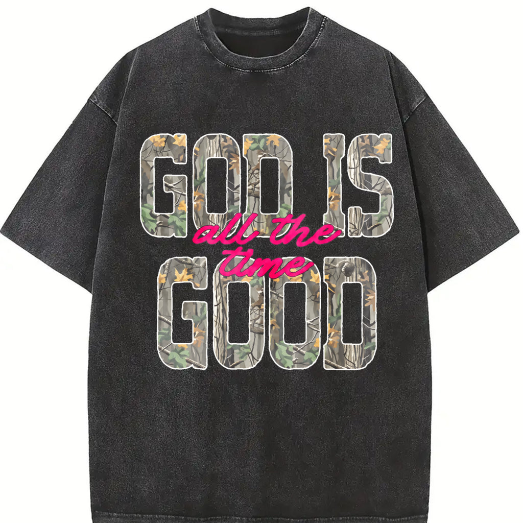 Comfort Colors God Is Good All The Time T-Shirt, Trendy Retro Distressed Camo Christian Tee, Retro Faith Shirt, Bible Verse Shirt, Religious Shirt Tshirt