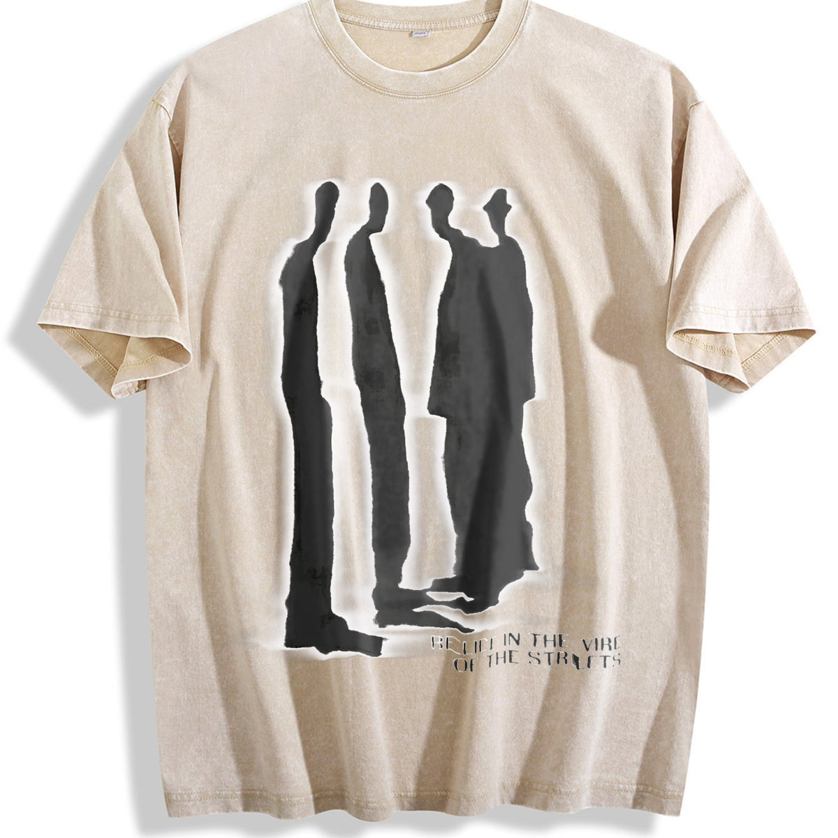 Atmosphere Virtual Shadow Characters Shadow Vintage Washed T-Shirt - Beige