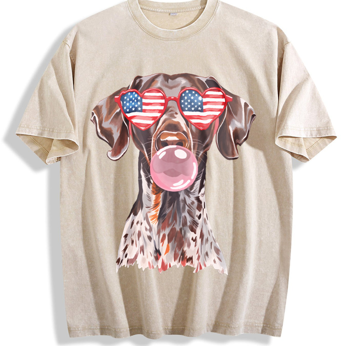 Patriotic Pointer 4th Of July Vintage Washed T-Shirt - Beige